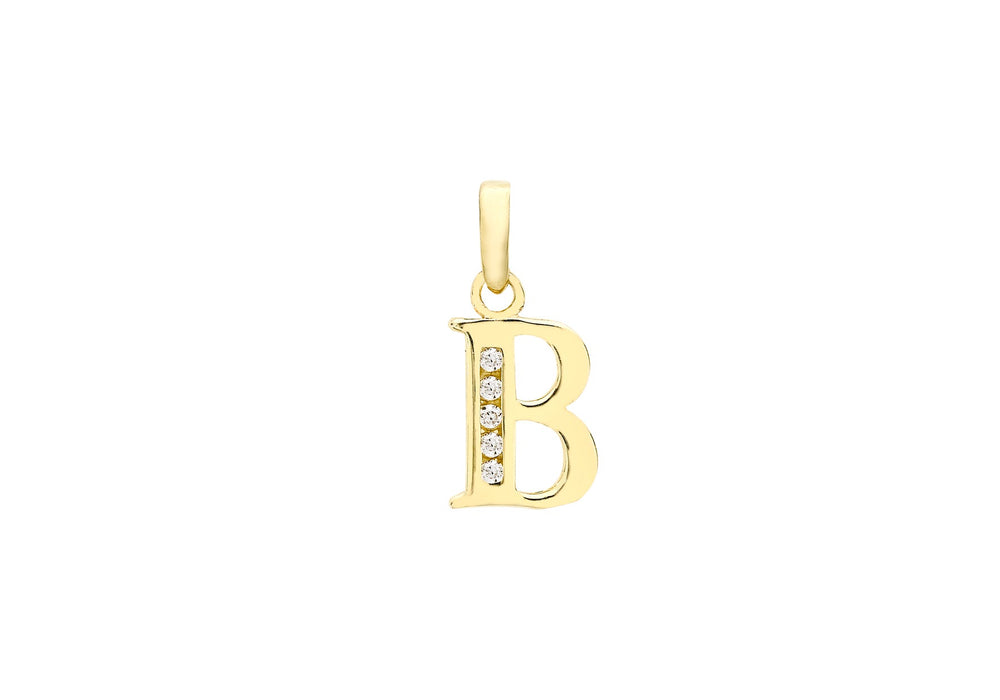 9ct Yellow Gold Zirconia 'B' Initial Pendant