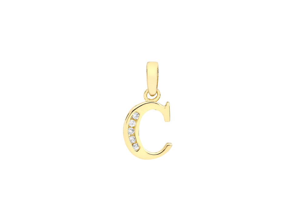 9ct Yellow Gold Zirconia  8mm x 12mm '' Initial Pendant