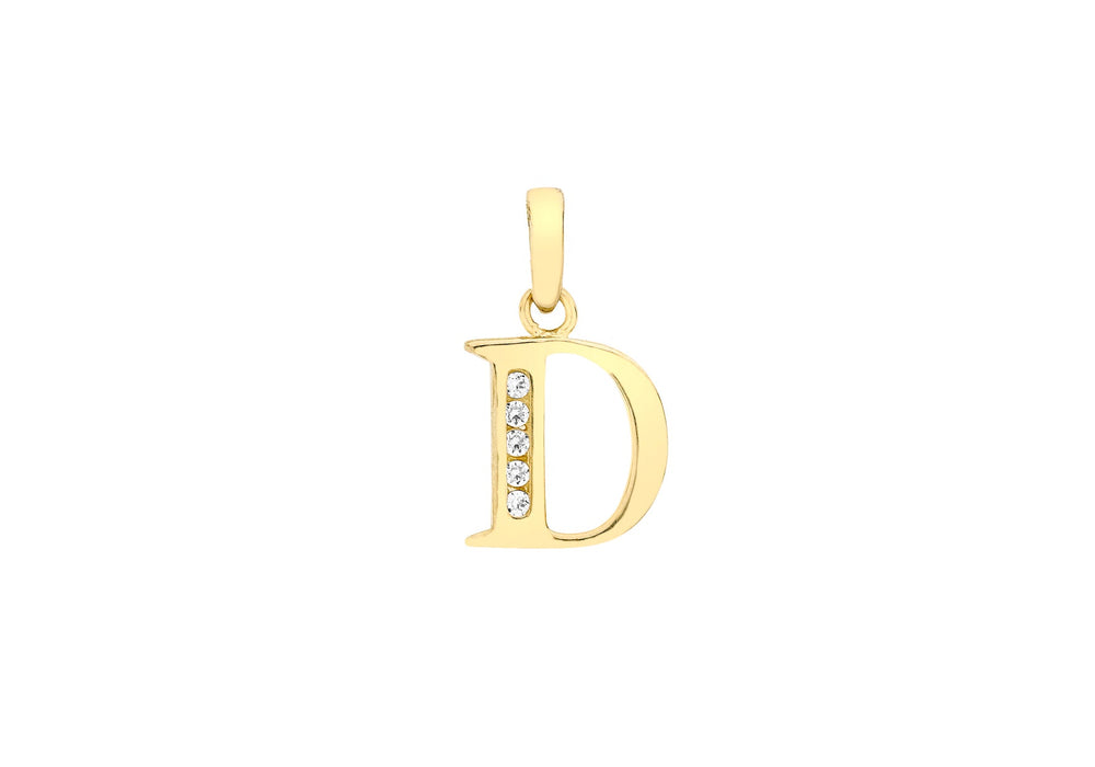 9ct Yellow Gold Zirconia  9mm x 12mm 'D' Initial Pendant