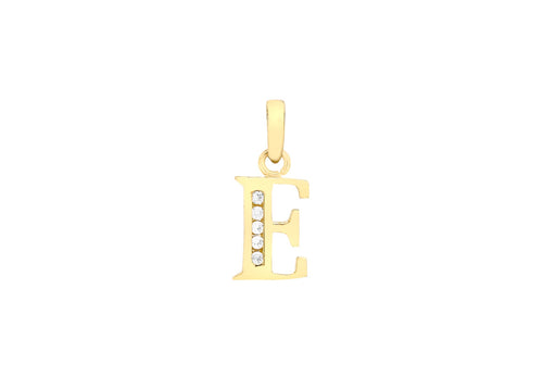 9ct Yellow Gold Zirconia  7mm x 12mm 'E' Initial Pendant