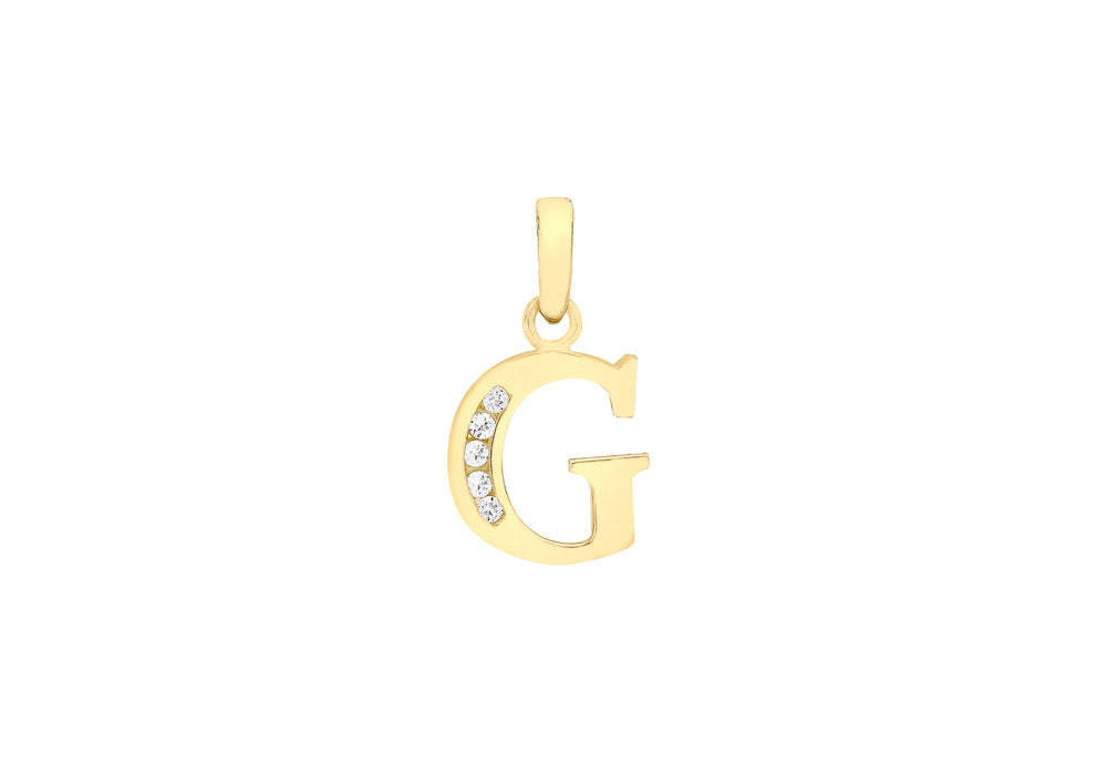 9ct Yellow Gold Zirconia  10mm x 12mm 'G' Initial Pendant