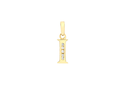 9ct Yellow Gold Zirconia  4mm x 12mm 'I' Initial Pendant