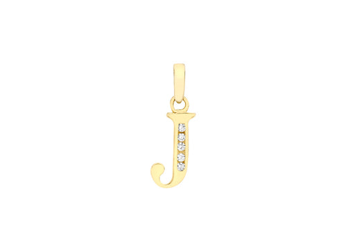 9ct Yellow Gold Zirconia  5mm x 11mm 'J' Initial Pendant