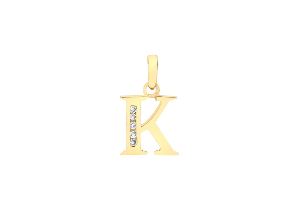 9ct Yellow Gold Zirconia  10mm x 12mm 'K' Initial Pendant