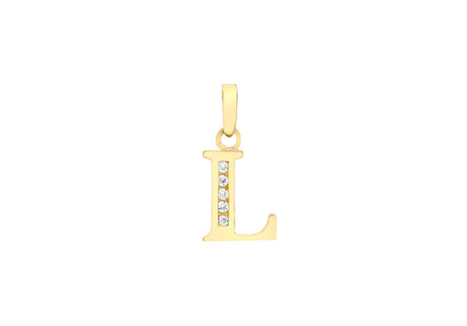 9ct Yellow Gold Zirconia  7mm x 12mm 'L' Initial Pendant