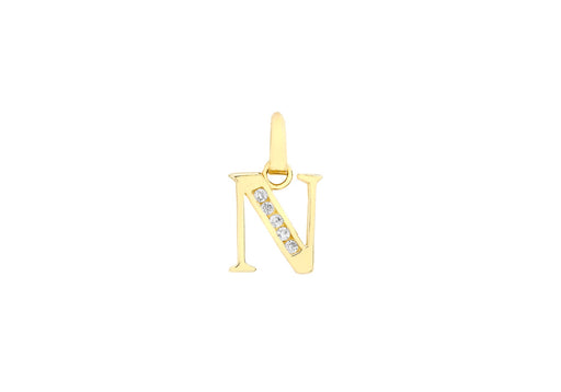 9ct Yellow Gold Zirconia  8mm x 10mm 'N' Initial Pendant