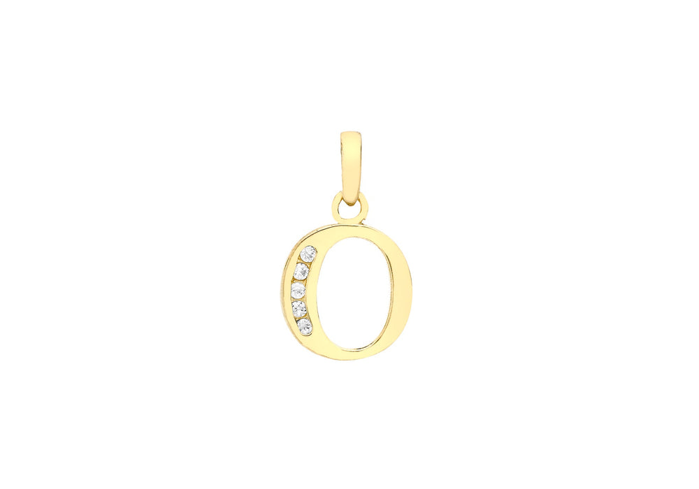 9ct Yellow Gold Zirconia  9mm x 12mm 'O' Initial Pendant