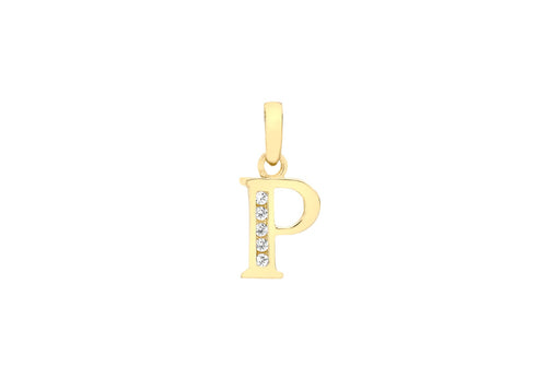 9ct Yellow Gold Zirconia 'P' Initial Pendant