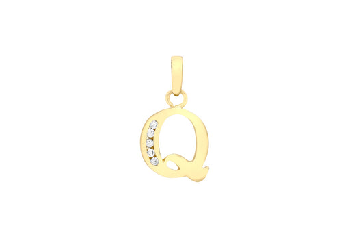 9ct Yellow Gold Zirconia  10mm x 13mm 'Q' Initial Pendant