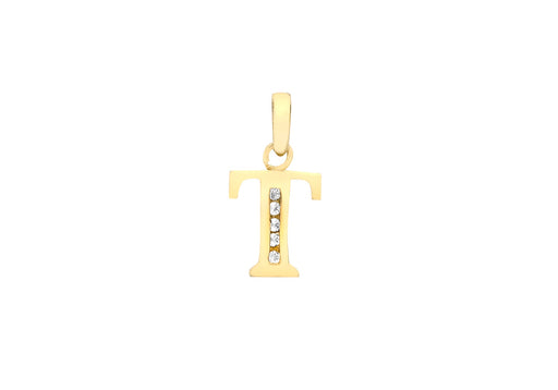 9ct Yellow Gold Zirconia  8mm x 12mm 'T' Initial Pendant