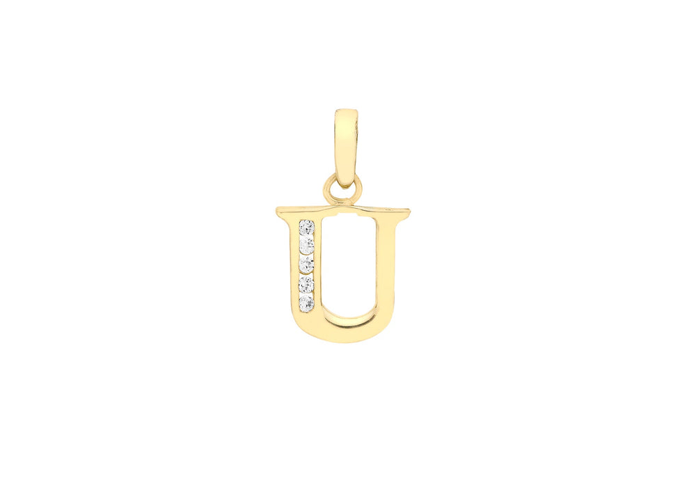 9ct Yellow Gold Zirconia 'U' Initial Pendant