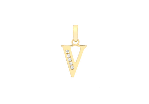 9ct Yellow Gold Zirconia  9mm x 13mm 'V' Initial Pendant