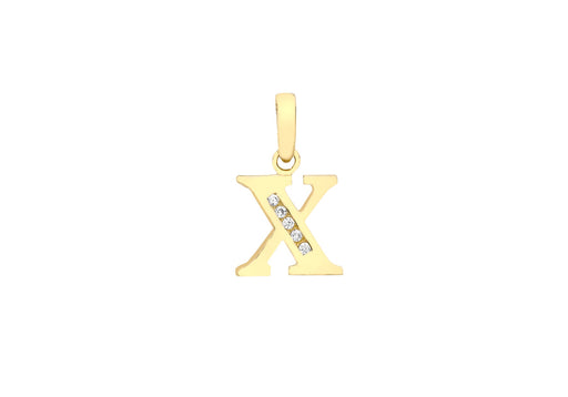 9ct Yellow Gold Zirconia  10mm x 13mm 'X' Initial Pendant