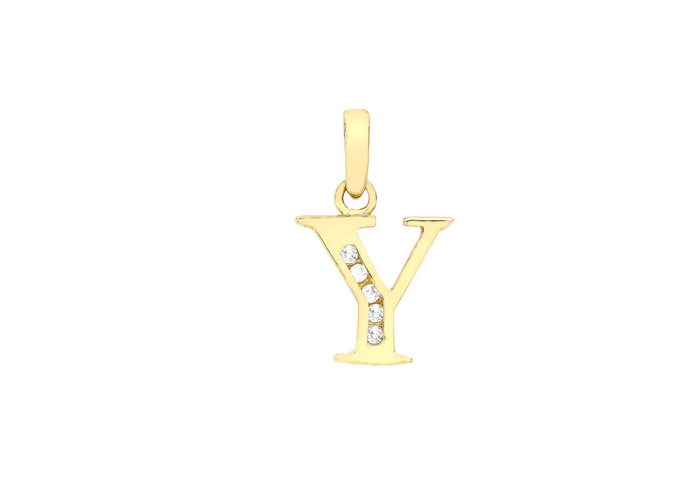 9ct Yellow Gold Zirconia  10mm x 12mm 'Y' Initial Pendant