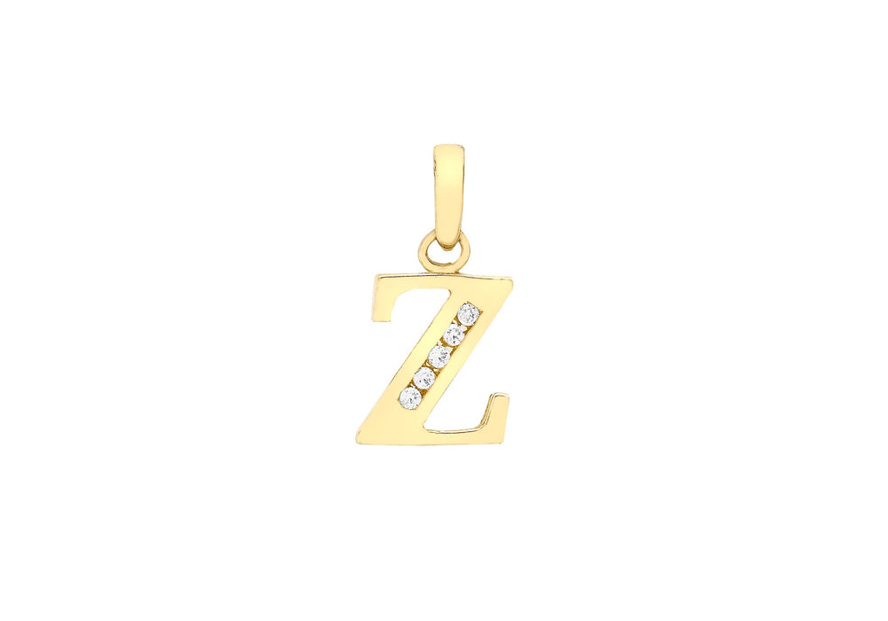 9ct Yellow Gold Zirconia  8mm x 12mm 'Z' Initial Pendant