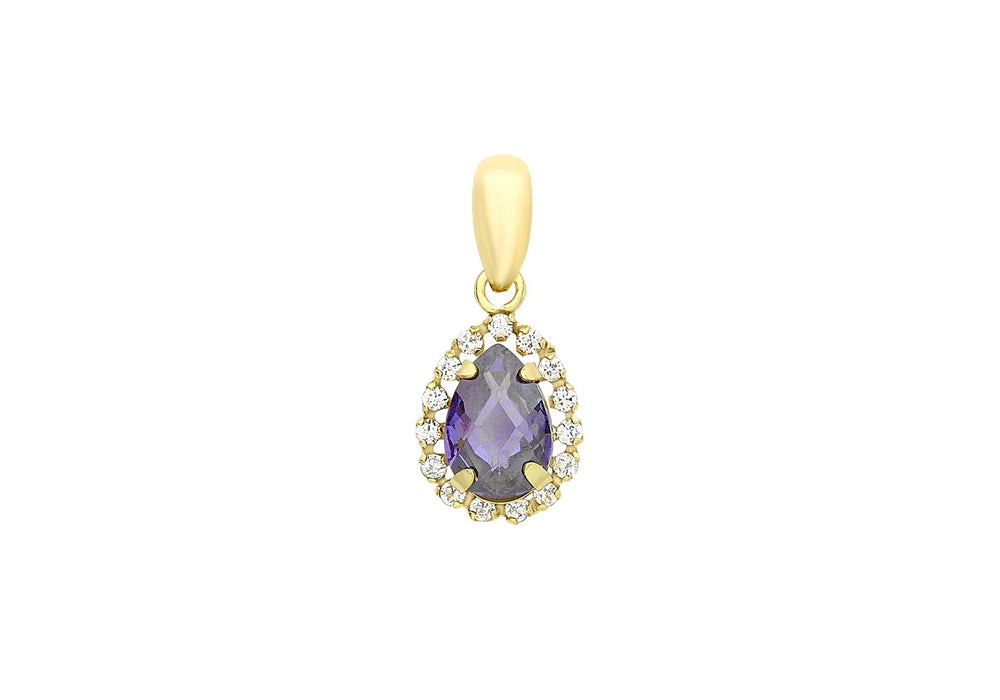 9ct Yellow Gold Blue and White Zirconia  Teardrop Pendant