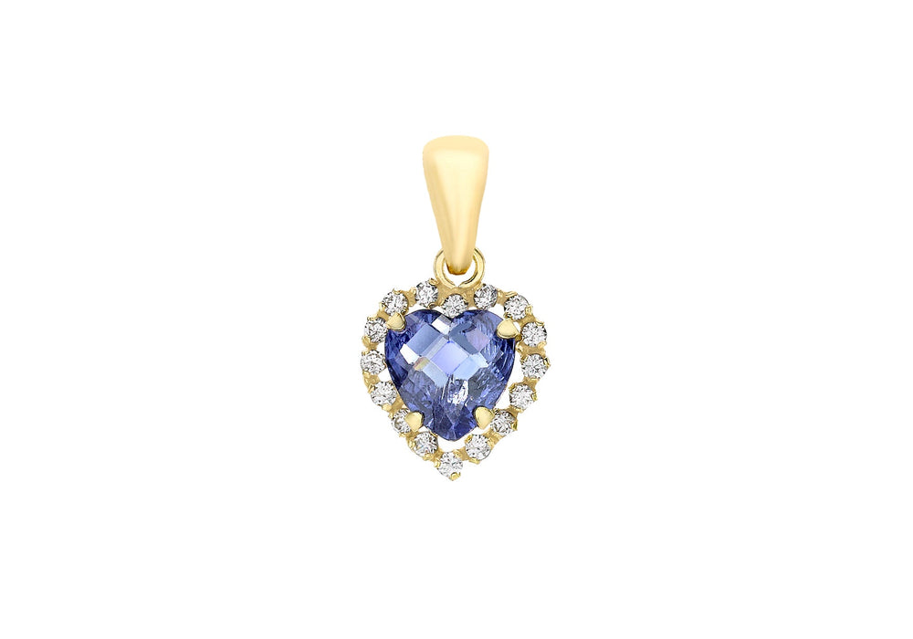 9ct Yellow Gold Blue & White Zirconia  Stone Set Heart Pendant