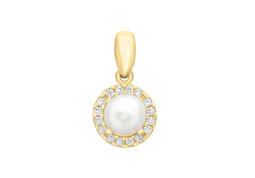 9ct Yellow Gold Zirconia  and Pearl 8mm x 15mm Pendant