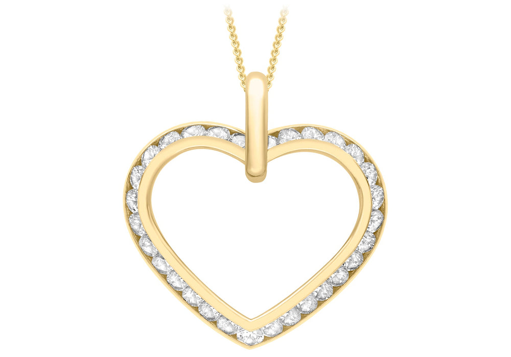 9ct Yellow Gold Channel Set Zirconia Outline Heart Pendant