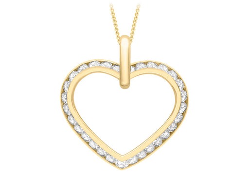 9ct Yellow Gold Channel Set Zirconia Outline Heart Pendant