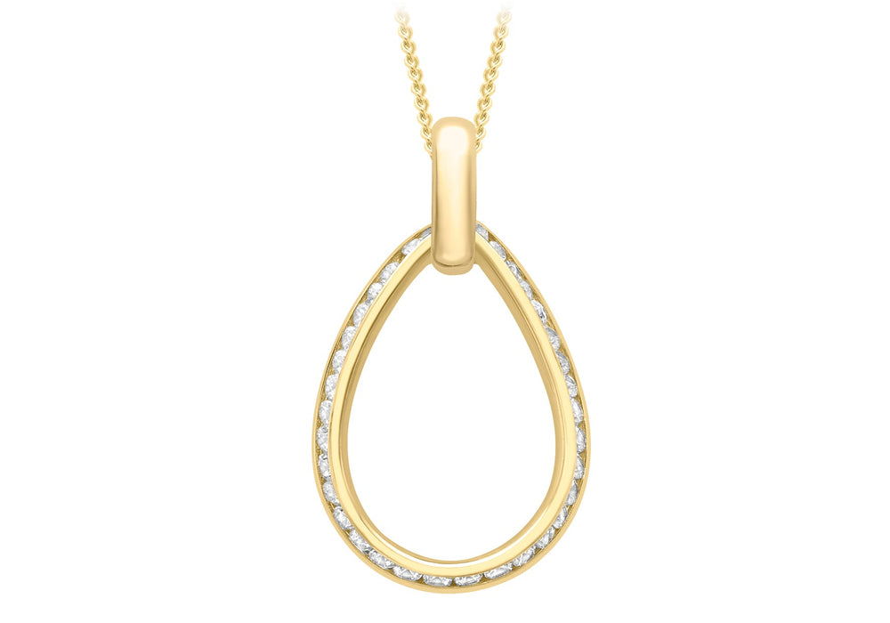 9ct Yellow Gold Zirconia Outline Teardrop Pendant