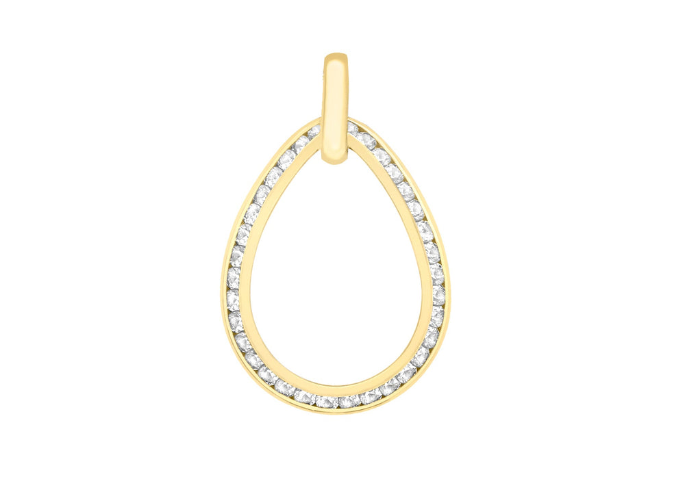 9ct Yellow Gold Channel Set Zirconia  Teardrop Pendant