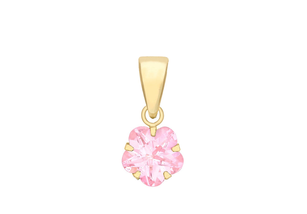 9ct Yellow Gold Pink Zirconia  Flower Pendant