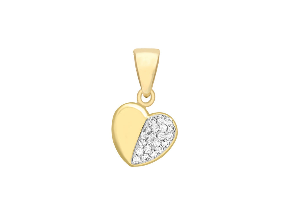 9ct Yellow Gold Zirconia  Half Pave Set Heart Pendant