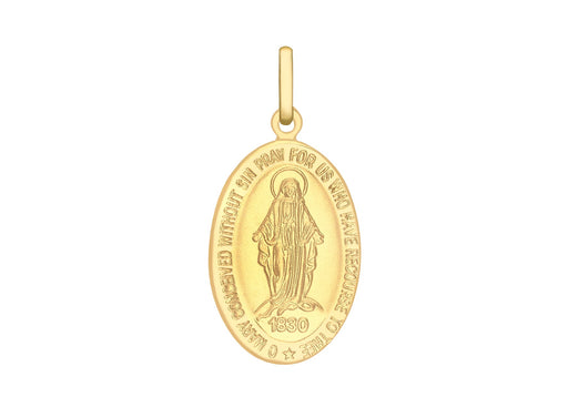 9ct Yellow Gold 13mm x 28mm Oval Holy Mary Pendant