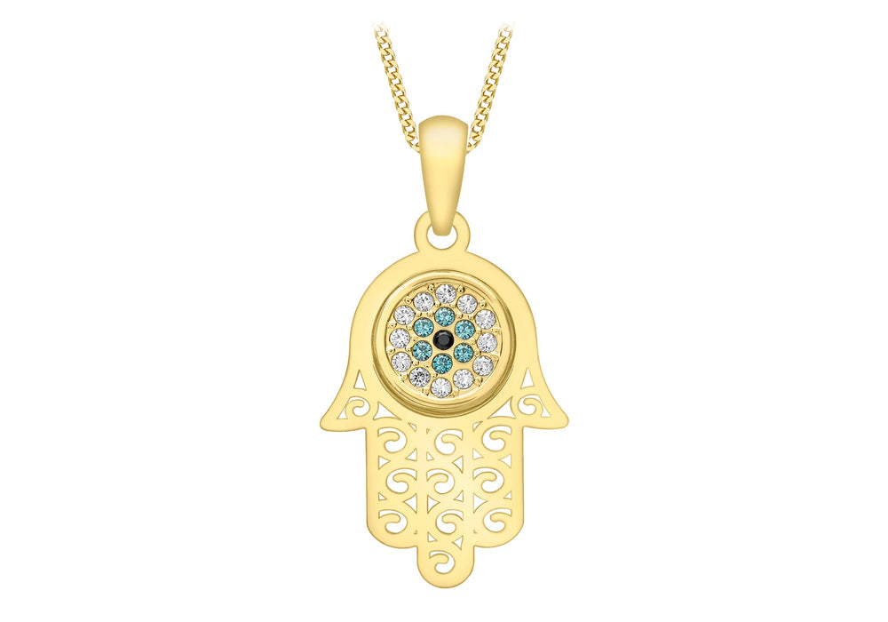 9ct Yellow Gold Zirconia  Evil Eye 'Hamsa' Pendant