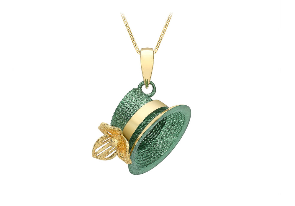 9ct Yellow Gold Green lohe Hat Pendant