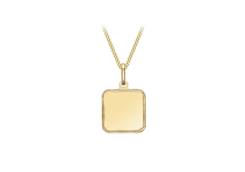 9ct Yellow Gold 13mm x 21mm Diamond Cut Edge Square Pendant