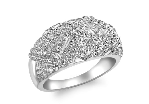 9ct White Gold 0.11t Pave Set Diamond Rope Ring