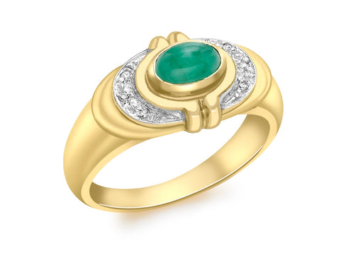 9ct Yellow Gold 0.02t Diamond and Cabochon Emerald Ring