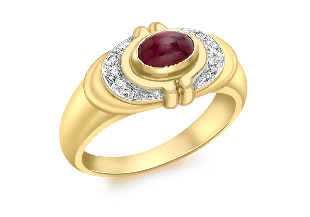 9ct Yellow Gold 0.02t Diamond and Cabochon Ruby Ring