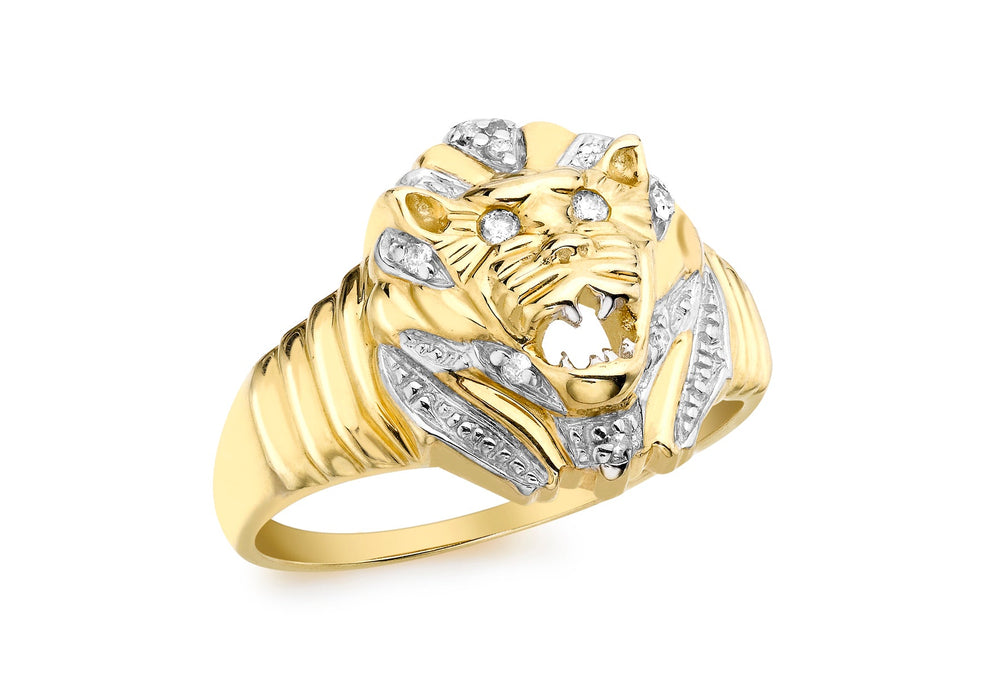 9ct Yellow Gold 0.10ct Diamond Set Lion Ring