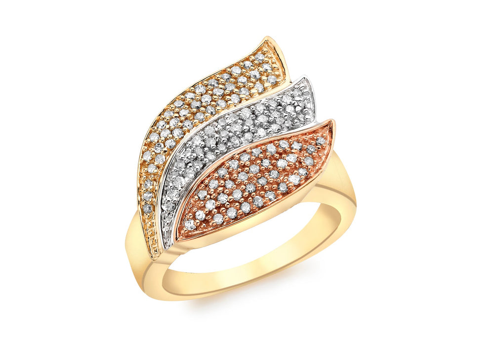 9ct 3-Colour Gold 0.50ct Pave Set Leaf Shaped Diamond Ring