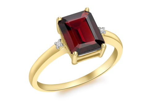 9ct Yellow Gold 0.01t Diamond and Garnet Rectangular Ring