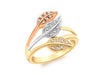 9ct 3-Colour Gold 0.10ct Diamond Leaf-Shaped Ring