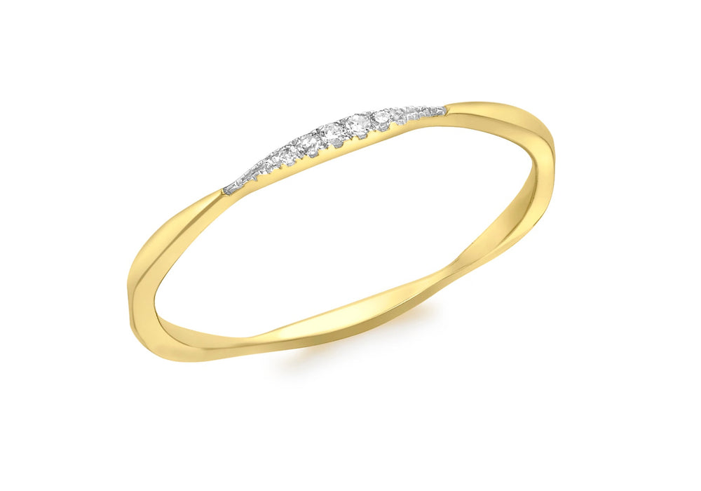 9ct Yellow Gold 0.02t Diamond Wave Ring