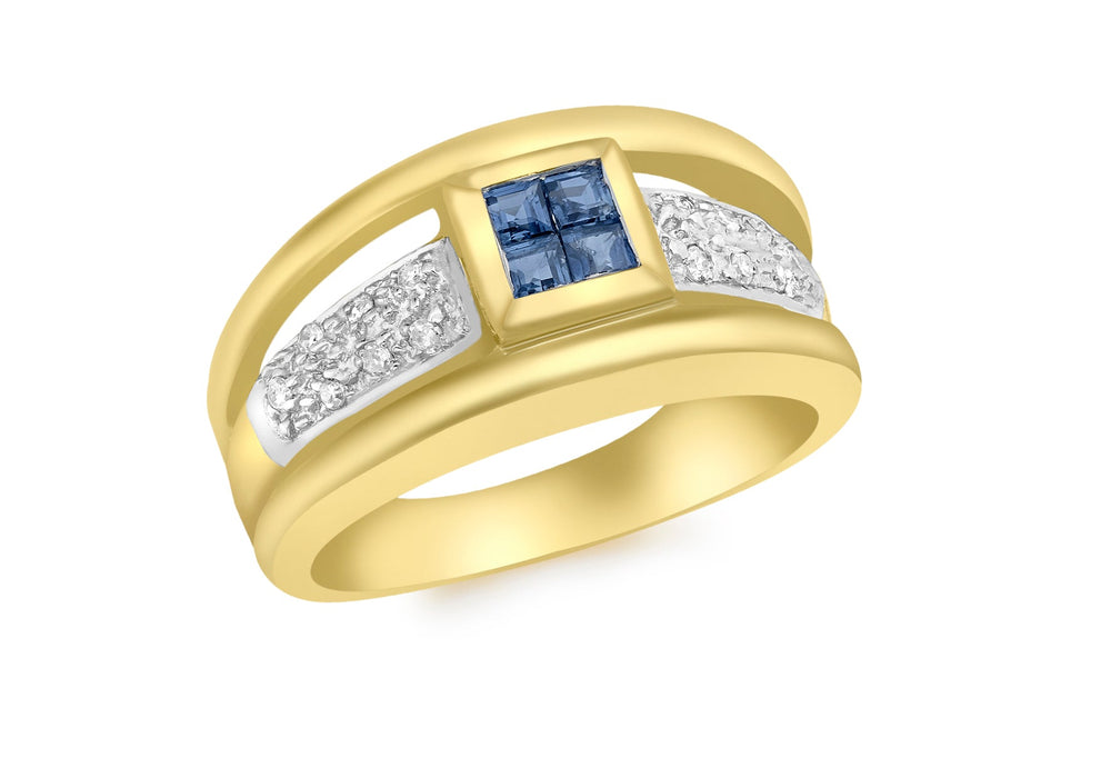 9ct Yellow Gold 0.07t Diamond and Sapphire Ring