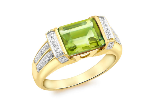 9ct Yellow Gold 0.04t Diamond and Peridot Ring