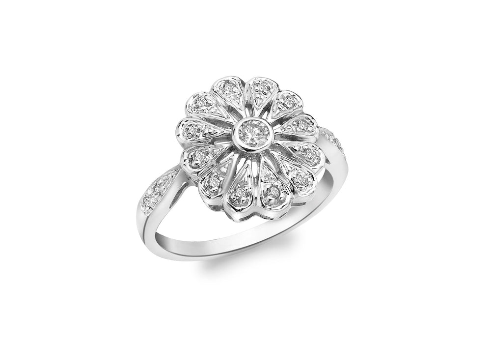 9ct White Gold 0.25t Flower Diamond Ring