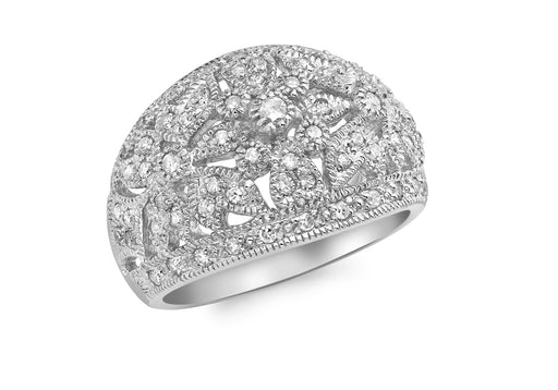 9ct White Gold 0.55t Diamond Filigre Dome Ring