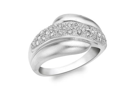 9ct White Gold 0.28t Pave Set Diamond Satin Ring