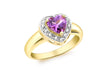 9ct Yellow Gold 0.10ct Diamond and Amethyst Heart Ring