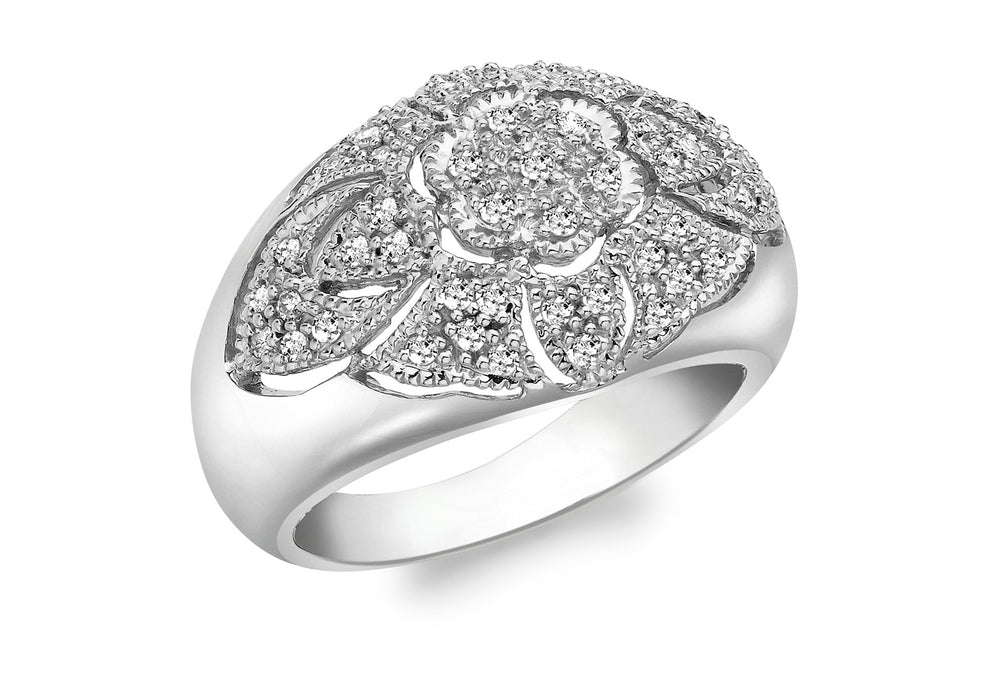 9ct White Gold 0.40t Pave Set Diamond Filigree Ring