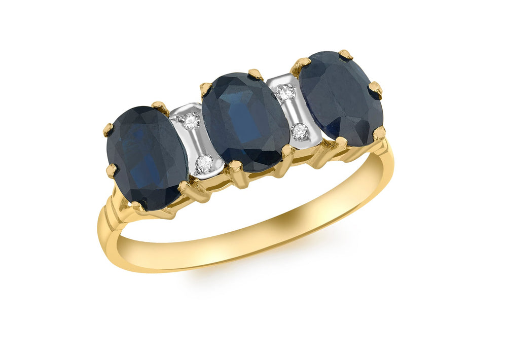 9ct Yellow Gold 0.02ct Triple Sapphire and Diamond Ring