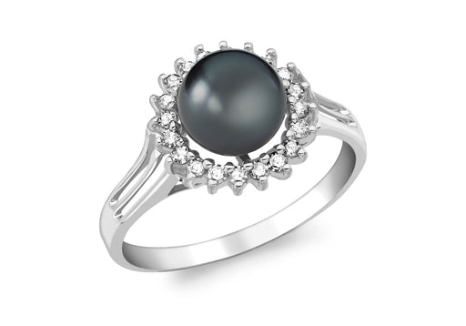 9ct White Gold 0.15t Diamond and Grey Pearl Ring