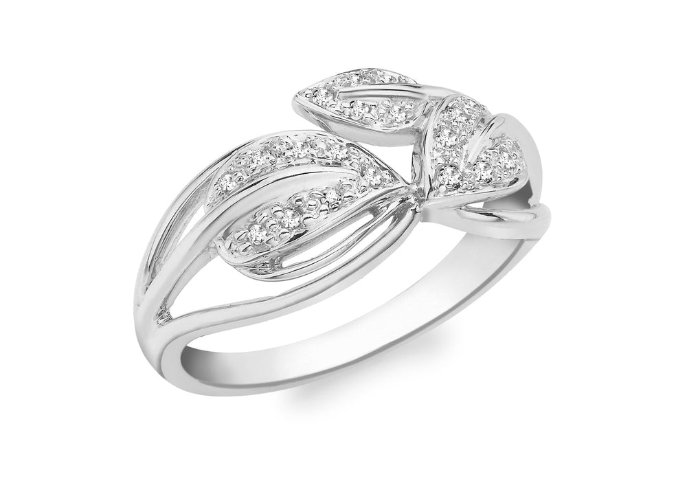 9ct White Gold 0.12t Diamond Leaf Ring